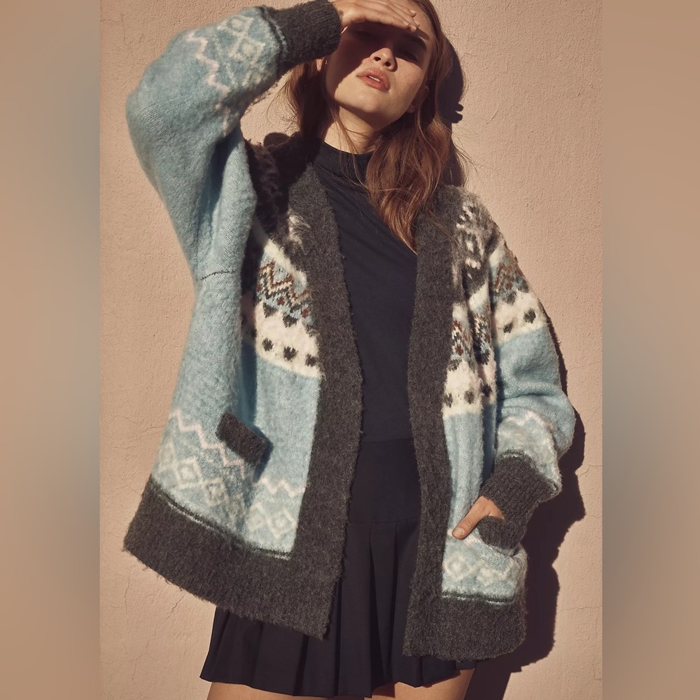 NEW SAACHI FAIR ISLE RELAXED FIT OPEN FRONT COZY CARDIGAN SWEATER